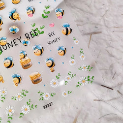 Cute Bee Honey Jar Daisy Flowers Gather Honey Pot Love Heart Green Leaves Reliefs Self Adhesive Nail Art Stickers Manicure Decal (ONLINE ORDER ONLY)