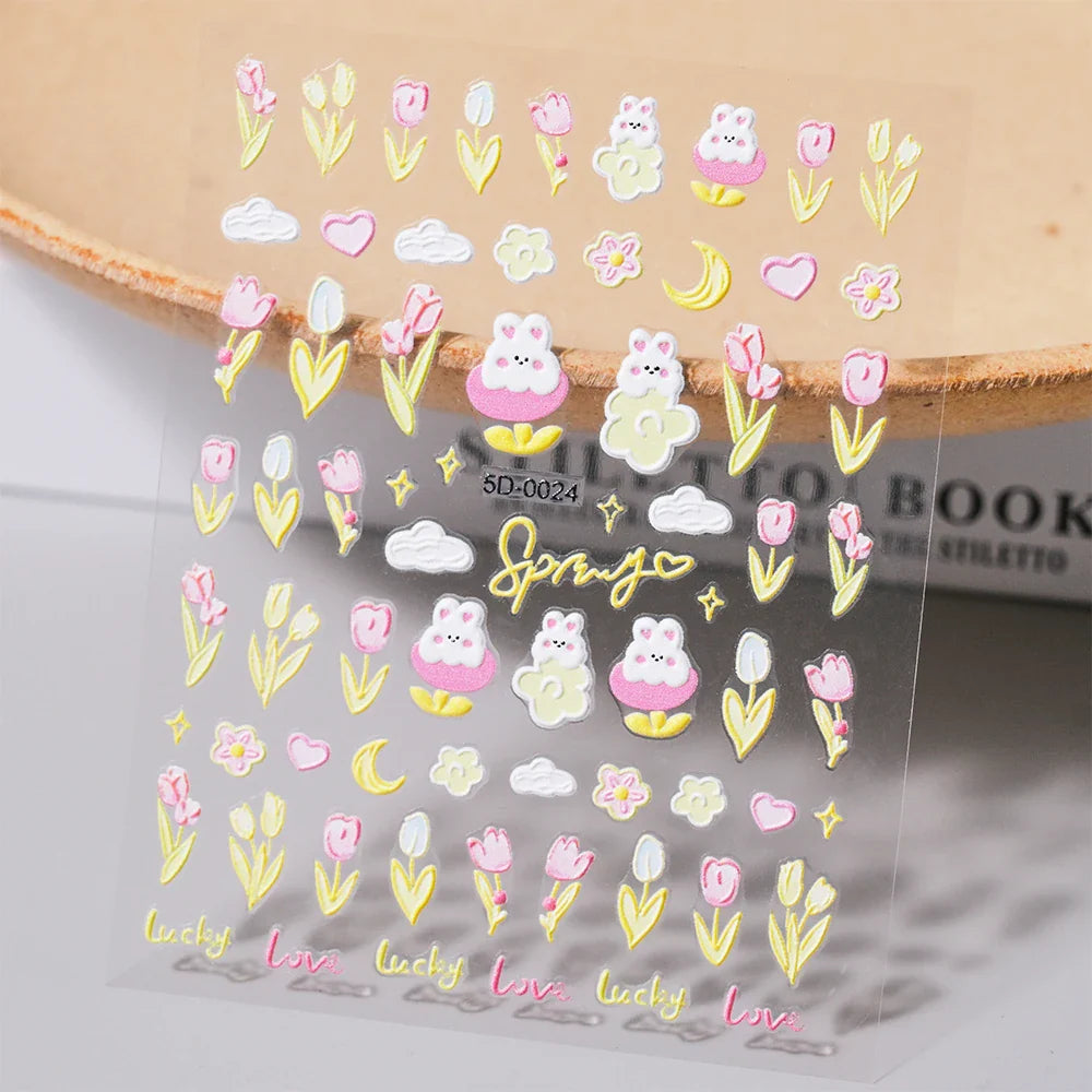 1 Sheet 5D Embossed Nail Art Stickers Graffiti Heart Flower Design Nail Art Decals Self-Adhesive DIY Manicure Nail Art Supplies* (ONLINE ORDER ONLY)