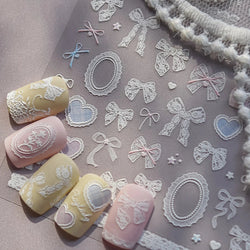 Gird Lace Bowknot Love Heart Flower Fabric Printing Frame Bow Tie Rococo Pattern Daisy Tender Nail Art Stickers Manicure Decals (ONLINE ORDER ONLY)