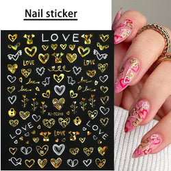 12pcs 3D Golden Glitter Heart Love Nail Stickers Valentine Self Adhesive Cute Cartoon Decal Geometry Slider Manicure Decoration* (ONLINE ORDER ONLY)