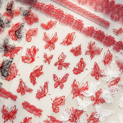 Lace Butterfly Hollow Out Fabric Romantic Flower Pattern Chic Adhesive Nail Art Sticker Rhinestone Manicure Decals Nail Supplies (ONLINE ORDER ONLY)