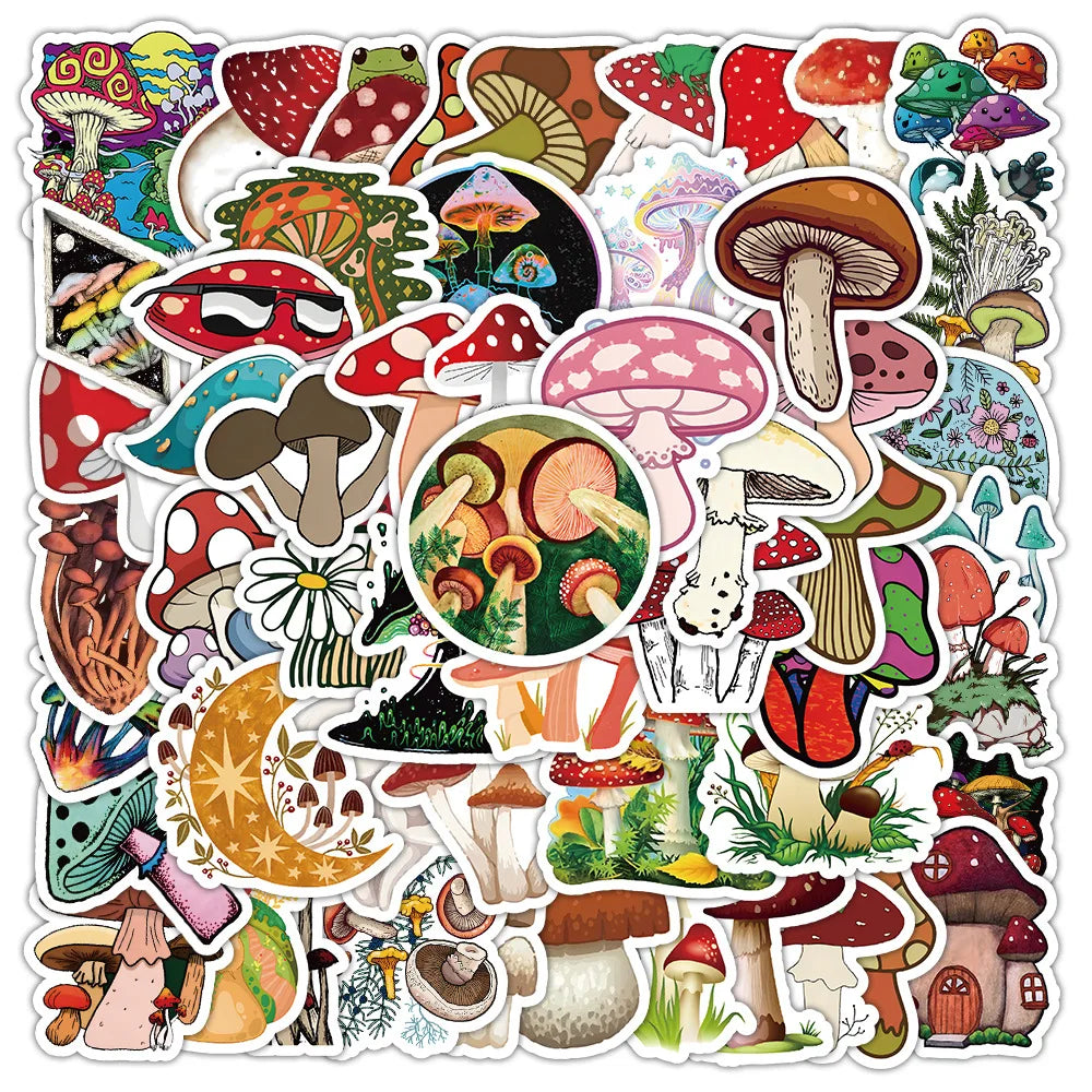 10/30/72PCS Vivid Mushrooms Stickers Plant Cartoon Decals DIY Diary Scrapbook Laptop Guitar Bike Graffiti Sticker Gift Kids Toy (ONLINE ORDER ONLY)
