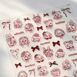 Cute Pet Creamy Rabbit Bear Dog Ribbon Bowknot Lamb Red Painted Heartbeat Flowers Adhesive Nail Art Stickers 3D Manicure Decals (Online Order Only)
