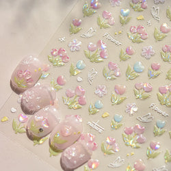 Cute  Pink Blue Nature Tulip Star Heart Butterfly Peach Blossom Jelly Embossed Relief Adhesive Nail Art Stickers Manicure Decals (ONLINE ORDER ONLY)