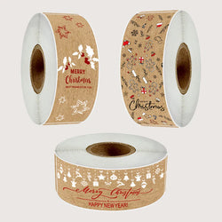 150pcs/roll Merry Christmas Stickers Kraft Paper Christmas Gift Packaging Labels For Envelopes Cards Gift Baking Decoration (ONLINE ORDER ONLY)