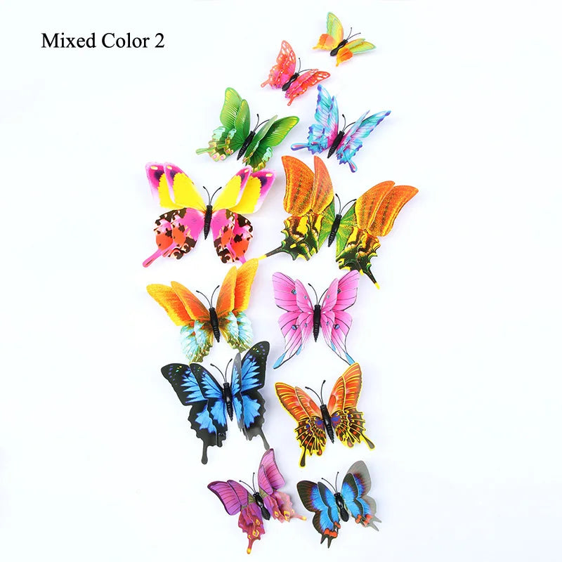 12pcs 3D Butterfly Wall Stickers - Double Layer, Mixed Colors, Magnet Fridge Decals, Home & Wedding Decor (ONLINE ORDER ONLY)