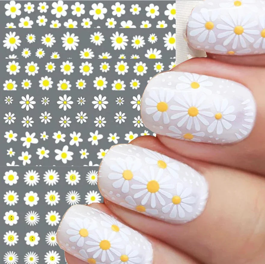 1PC Elegant 3D Daisy Flower Nails Art White Florals Petals Flowers Back Glue Nail Stickers Gel Polish Sticky Manicure Decoration (ONLINE ORDER ONLY)