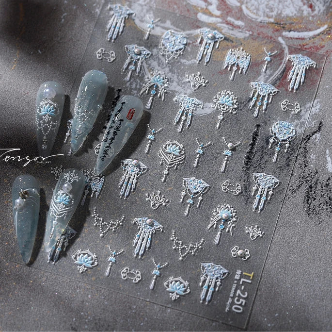 Yunjin Brocade Shawl Tassel Pendant Traditional Chinese Costumes and Ornaments Self Adhesive Nail Art Stickers Manicure Decals (ONLINE ORDER ONLY)