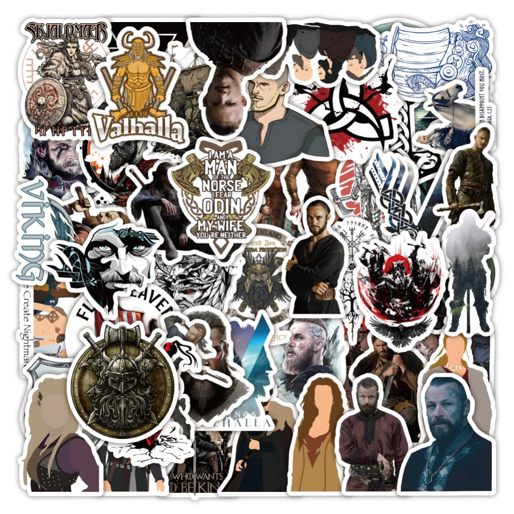 10/50Pcs American TV Series Vikings Stickers Decals Laptop Car Phone Skateboard Bike Fridge Notebook Waterproof Sticker Kid Toy (ONLINE ORDER ONLY)