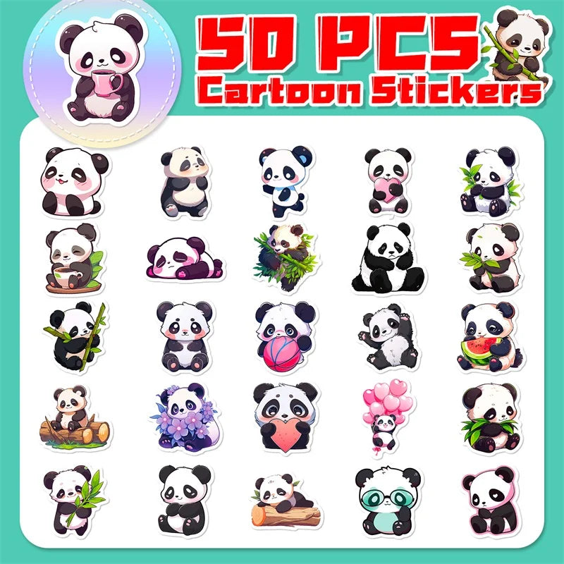 10/30/50PCS Cute Panda PVC Sticker Aesthetic Decoration Scrapbooking Korean Stationery DIY Hand Accounting School Supplies (ONLINE ORDER ONLY)