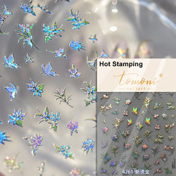 Dried Flowers Rose Butterfly Love Heart Golden Stroke Flying Crane Silver Adhesive Nail Art Stickers Rhinestone Manicure Decals (ONLINE ORDER ONLY)
