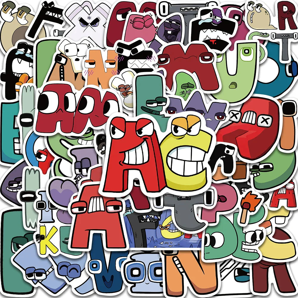 52PCS Alphabet Lore Cartoon Stickers for Kids - Scrapbook, Car, Phone, Laptop, Helmet, Cup Decals (Online Order Only)
