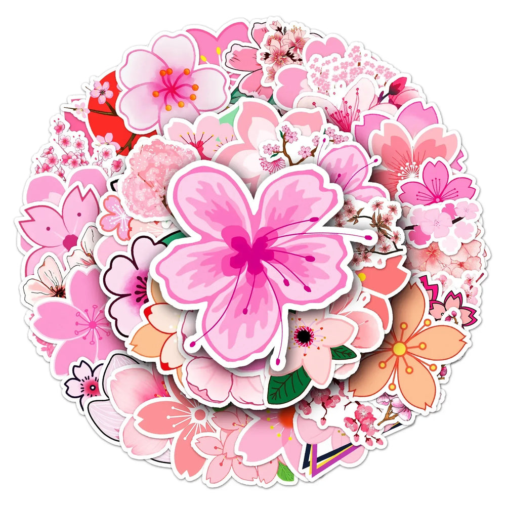 10/30/50PCS Ins Pink Cherry Blossoms Flowers Stickers DIY Travel Luggage Guitar Laptop Graffiti Sticker Decals Classic Kids Toys (ONLINE ORDER ONLY)