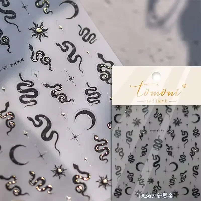 Metal Snake Flower Pattern Stars Eye Pot Moon Butterfly Story Retro Meteor Candle Hourglass Nail Art Sticker Manicure Tool Decal (ONLINE ORDER ONLY)