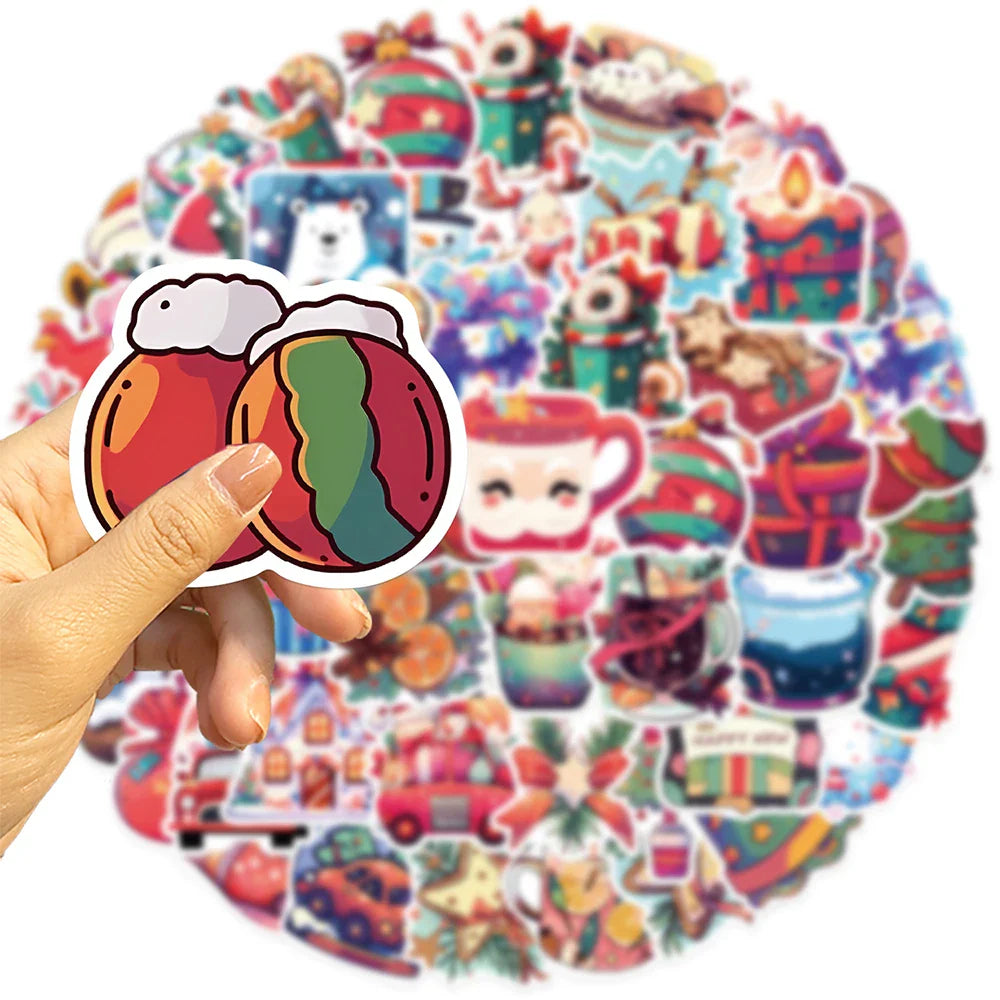 10/30/50PCS Cute Christmas Cartoon Stickers Santa Claus Decals Toys DIY Skateboard Fridge Phone Funny Waterproof Graffiti Gift (ONLINE ORDER ONLY)