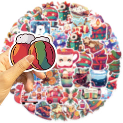 10/30/50PCS Cute Christmas Cartoon Stickers Santa Claus Decals Toys DIY Skateboard Fridge Phone Funny Waterproof Graffiti Gift (ONLINE ORDER ONLY)