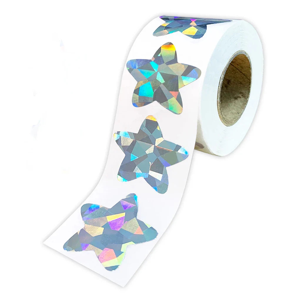 500pcs/roll Holographic Color Star Stickers for Wall Crafts Classroom Teachers Supplies for Kids Reward Foil Star Label Stickers (ONLINE ORDER ONLY)
