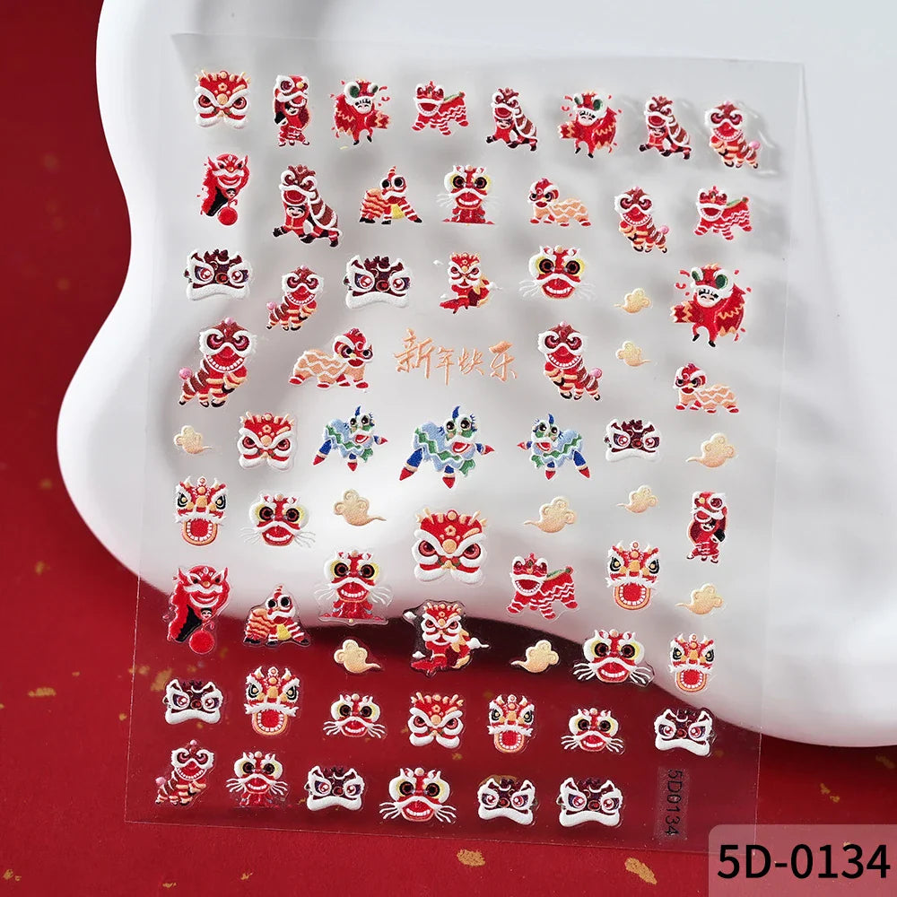 1pcs Cute Good Luck Lion Head Nail Art Sticker Chinese New Year 2025 Nail Decal 5D Reliefs Self Adhesive Design Decoras Decals * (ONLINE ORDER ONLY)