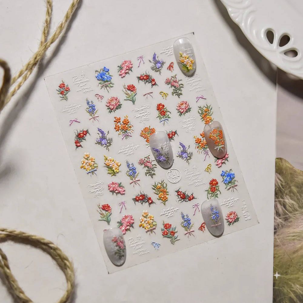 Dried Flower Butterfly Wildflowers Daisy Lily Moth Orchid Garden Self Adhesive Nail Art Stickers Chic Manicure Decals Wholesale (ONLINE ORDER ONLY)