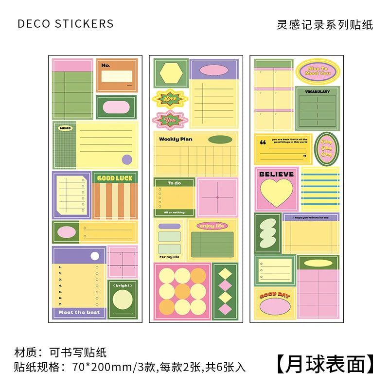 6pcs/lot Inspiration Records Series Writable Sticker Diary Scrapbooking Collage Sticky Note Decoration Sticker Kawaii Stationery (Online Order Only)