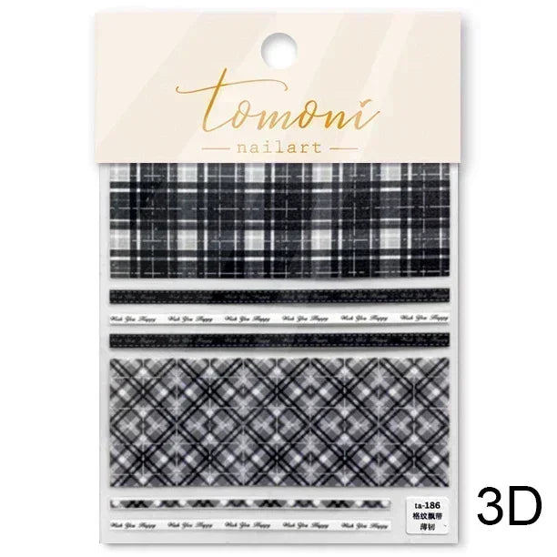 Geometric French Style Colorful Square Grid Rhombus Line Stripe Bowknot 3D Self Adhesive Nail Art Stickers Shiny Manicure Decals (ONLINE ORDER ONLY)