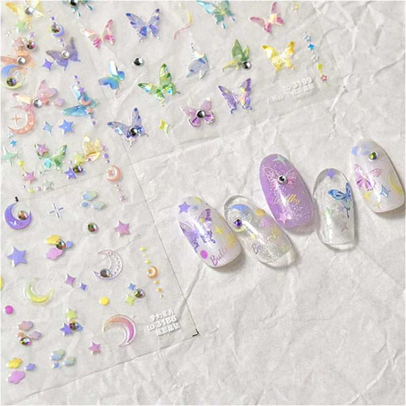 Dreamy Moon Star Cloud Butterfly Starrylight Rhinestone 5D Soft Embossed Relief Nail Art Sticker 3D Decal Decoration Manicure (ONLINE ORDER ONLY)