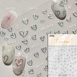 Black Silver Bowknot Love Heart Lace Irregular Line Lava Chic Self Adhesive Nail Art Stickers Embossed Reliefs Manicure Decals (Online Order Only)