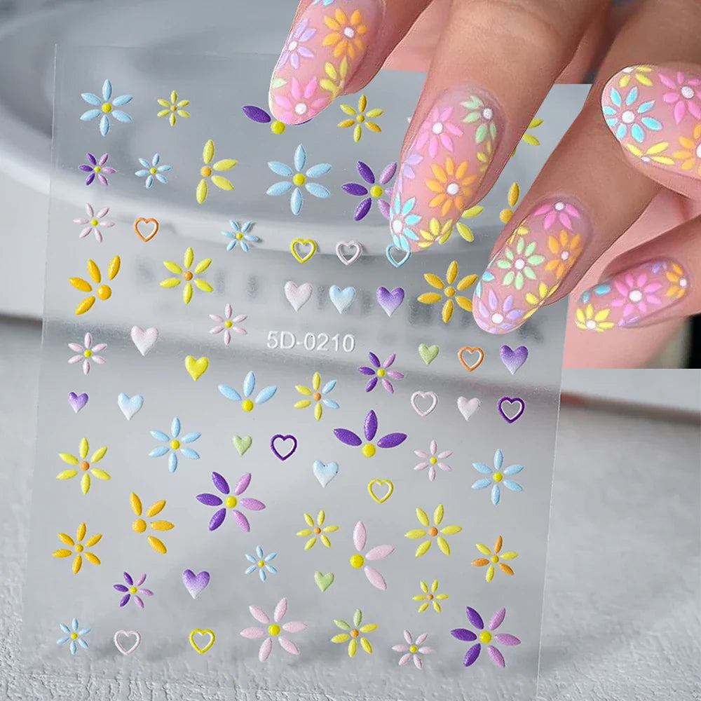 1pc 5D Flower Design Nail Art Stickers Colorful Flowers Nail Art Decals For DIY & Nail Salons Self-Adhesive Nail Art Supplies *^ (ONLINE ORDER ONLY)
