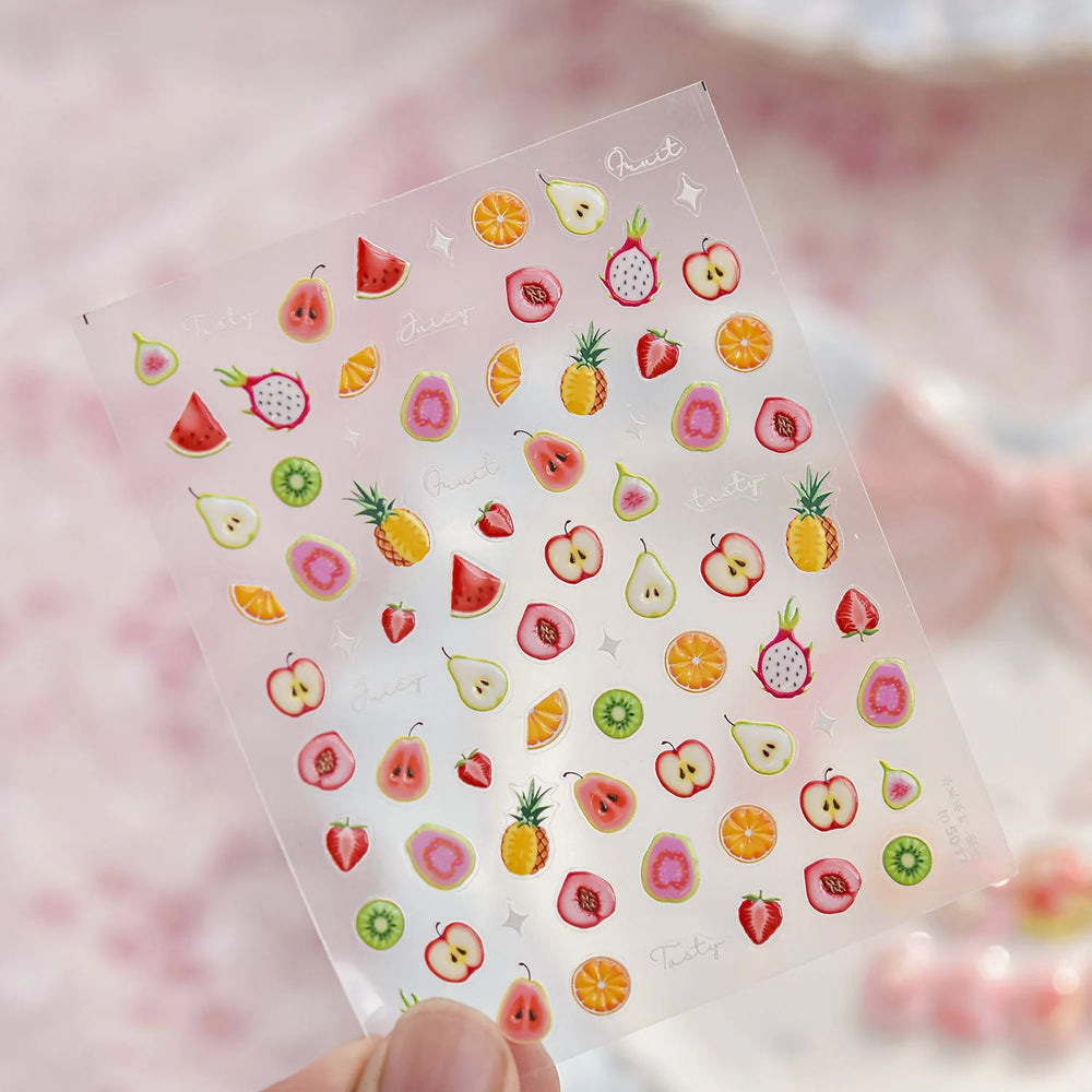 Fruit Paradise Guava Strawberry Pear Peach Orange Watermelon Pitaya Cherry Kiwifruit Pineapple Nail Art Stickers Manicure Decals (ONLINE ORDER ONLY)
