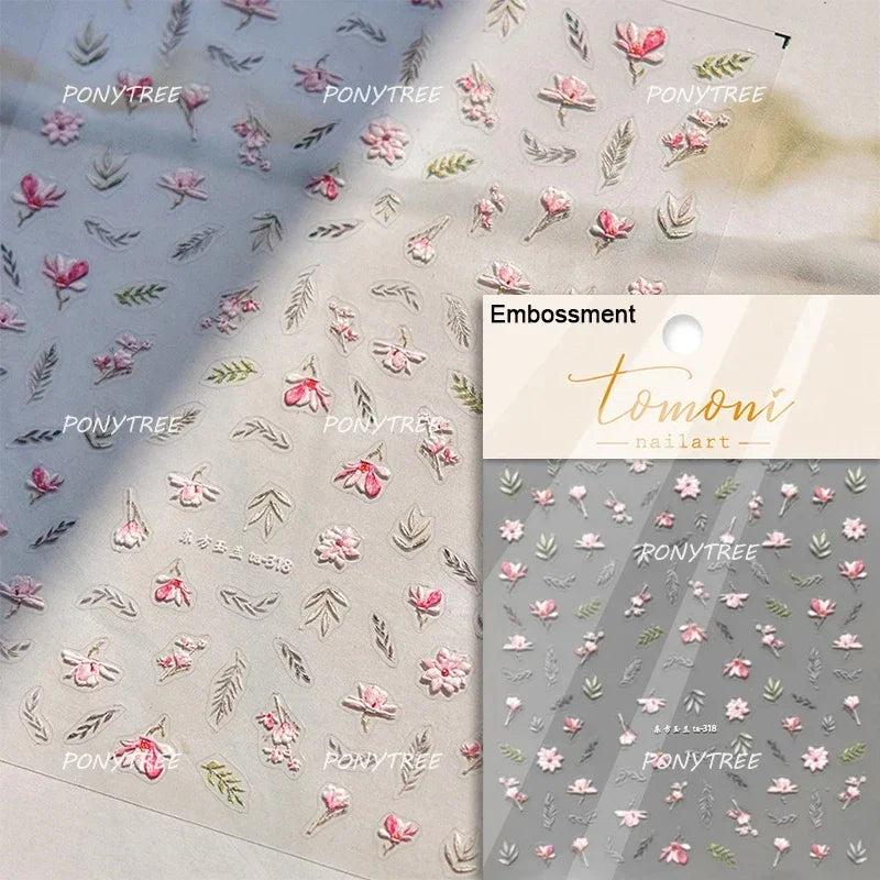 Chic Wild Flower Oil Painting Small Variegated Daisy Peach Blossom Lavender Petal Adhesive Nail Art Stickers Manicure Decals (Online Order Only)