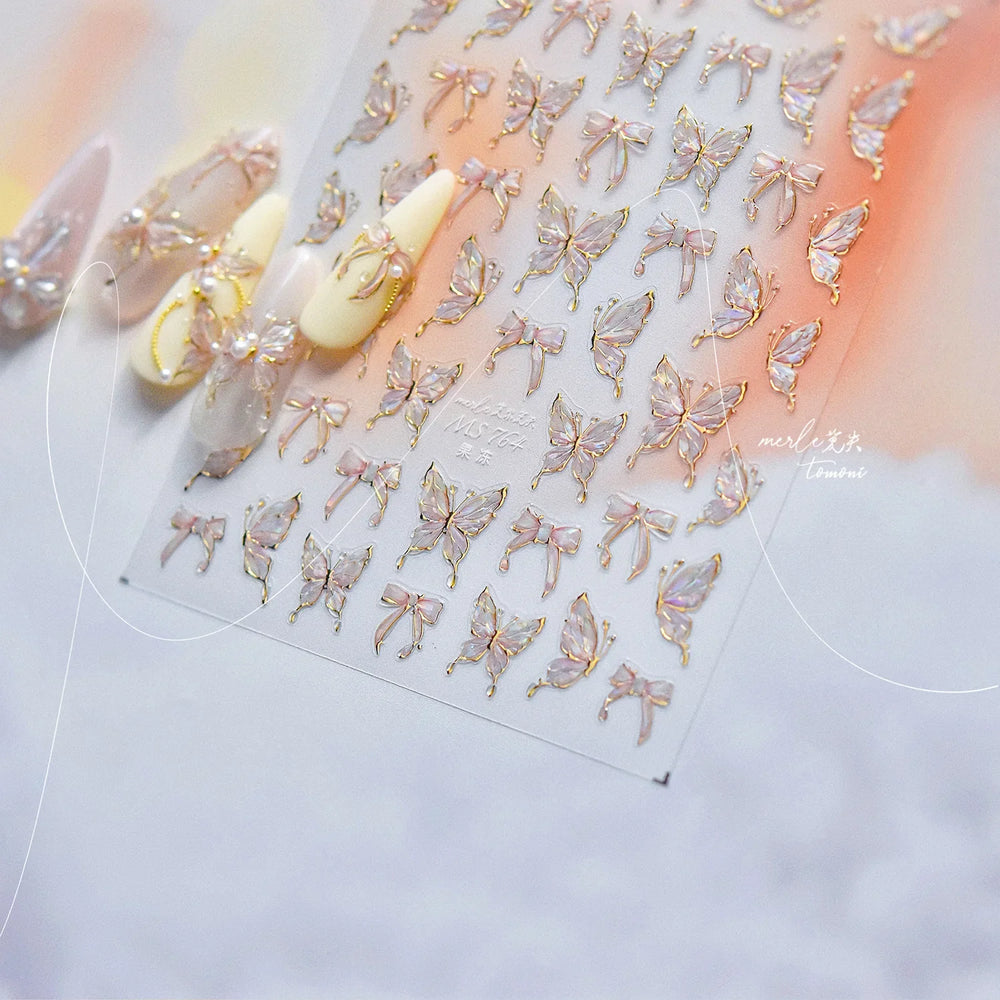 Cute Jelly Bowknot Butterfly Chic Animals Ribbon Tie Shine 3D Fantasy Nail Art Decorations Stickers DIY Dreamy Manicure Decals (Online Order Only)