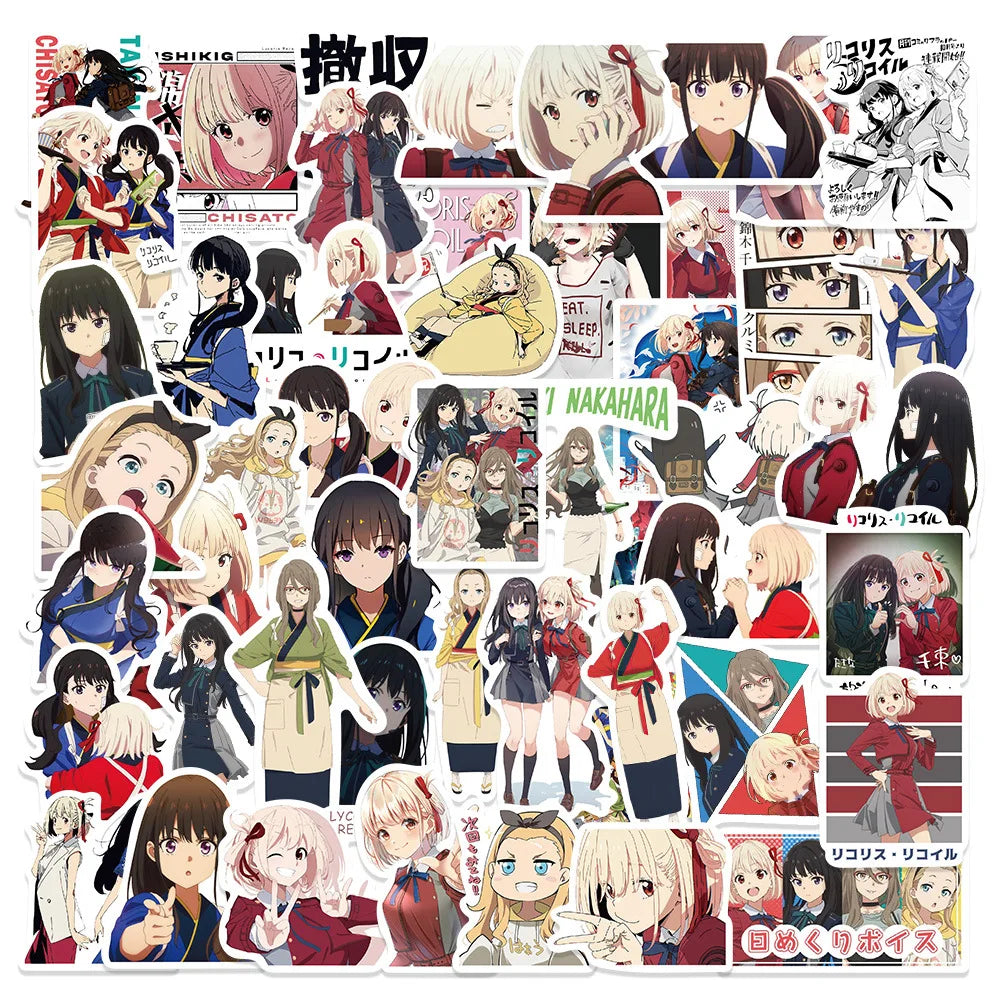 10/30/50PCS Lycoris Recoil Stickers Cute Girl Decals Animation Graffiti Decoration Cartoon Toy Sticker Luggage Laptop Guitar Car (ONLINE ORDER ONLY)