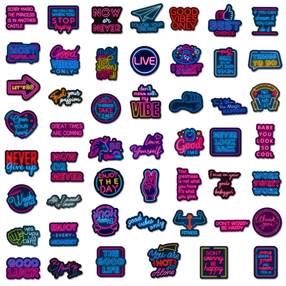 10/30/50PCS Graffiti Neon Stickers Personalized Laptop Car Guitar Cup Mobile Phone Motorcycle Cartoon Decoration Gift Wholesale (ONLINE ORDER ONLY)
