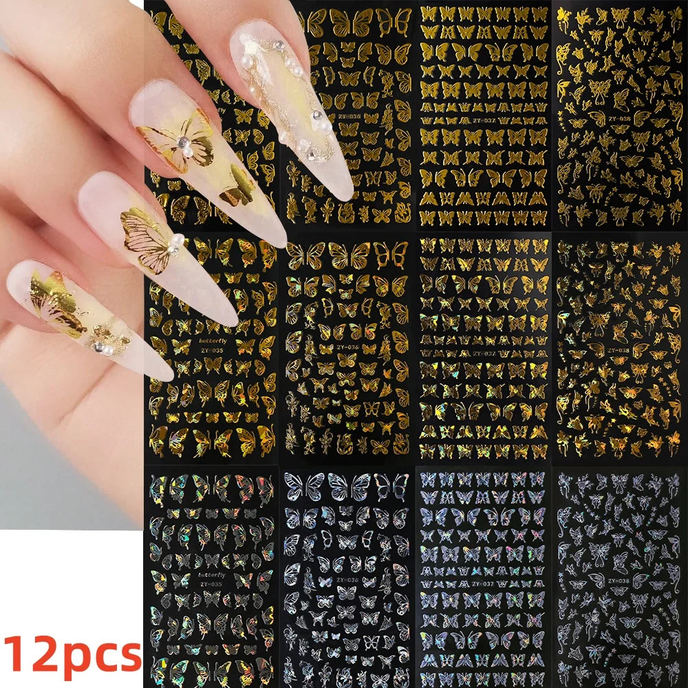 12PCS White Flowers Leaves 3D Nail Stickers Star/Moon/Sun Nail Art Decoration Decals Geometric Flower Stickers Nail Art Supplies (ONLINE ORDER ONLY)