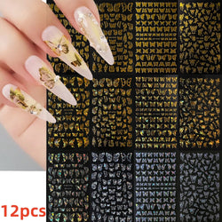 12PCS White Flowers Leaves 3D Nail Stickers Star/Moon/Sun Nail Art Decoration Decals Geometric Flower Stickers Nail Art Supplies (ONLINE ORDER ONLY)