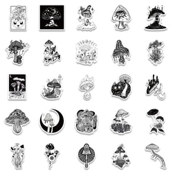 10/50pcs Funny Anime Psychedelic Mushroom Sticker Cute Black and White Magic Plant Stickers Phone Laptop Stickers Decals (ONLINE ORDER ONLY)