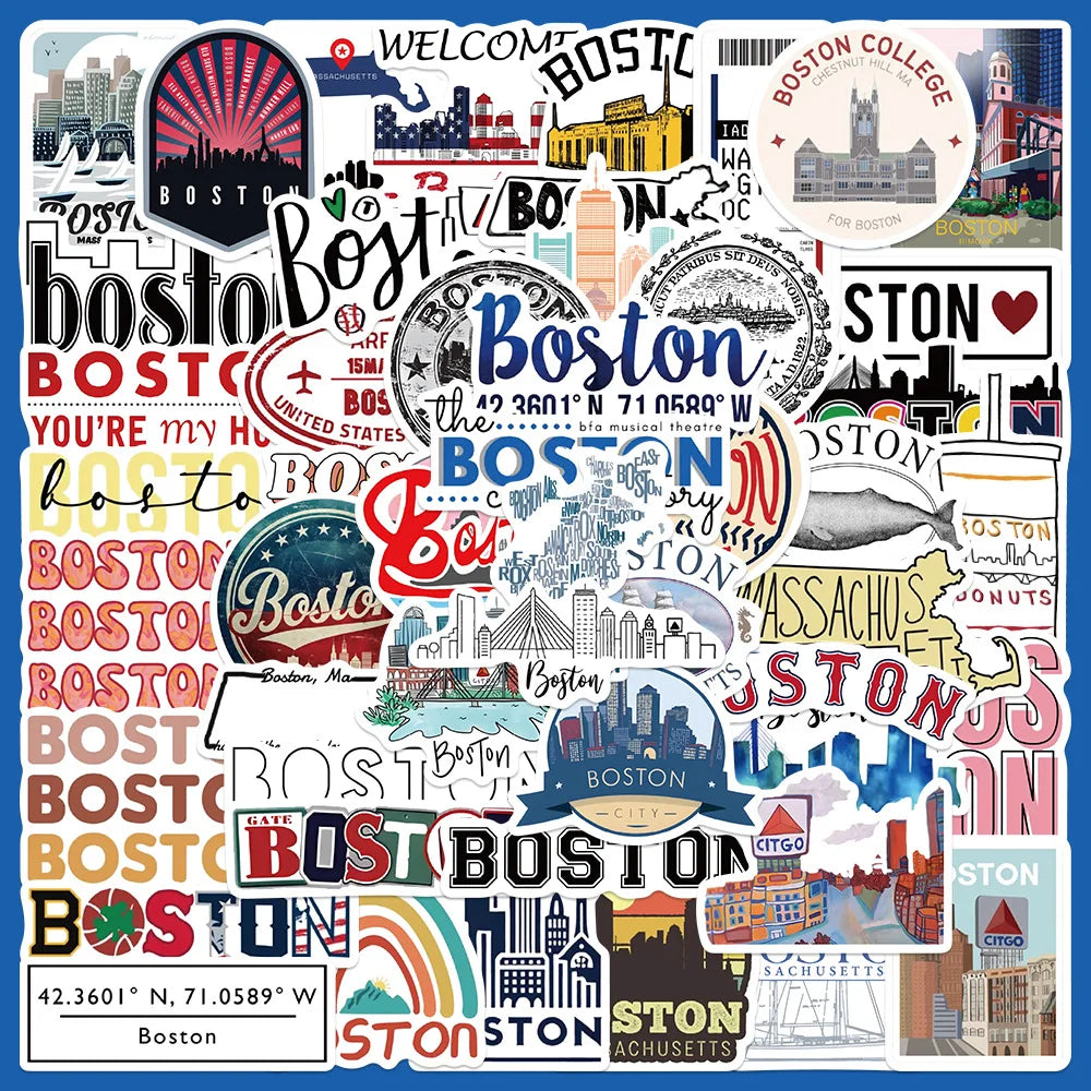 50pcs Boston Theme Quote Stickers for Helmet Wall DIY Decoration (Online Order Only)