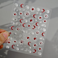 1pc Bohemian Valentine Nail Stickers 3D Self-Adhesive Fantasy Nail Art Glitter Sun, Heart, Lock, Star & Moon Designs Nail Decals (ONLINE ORDER ONLY)
