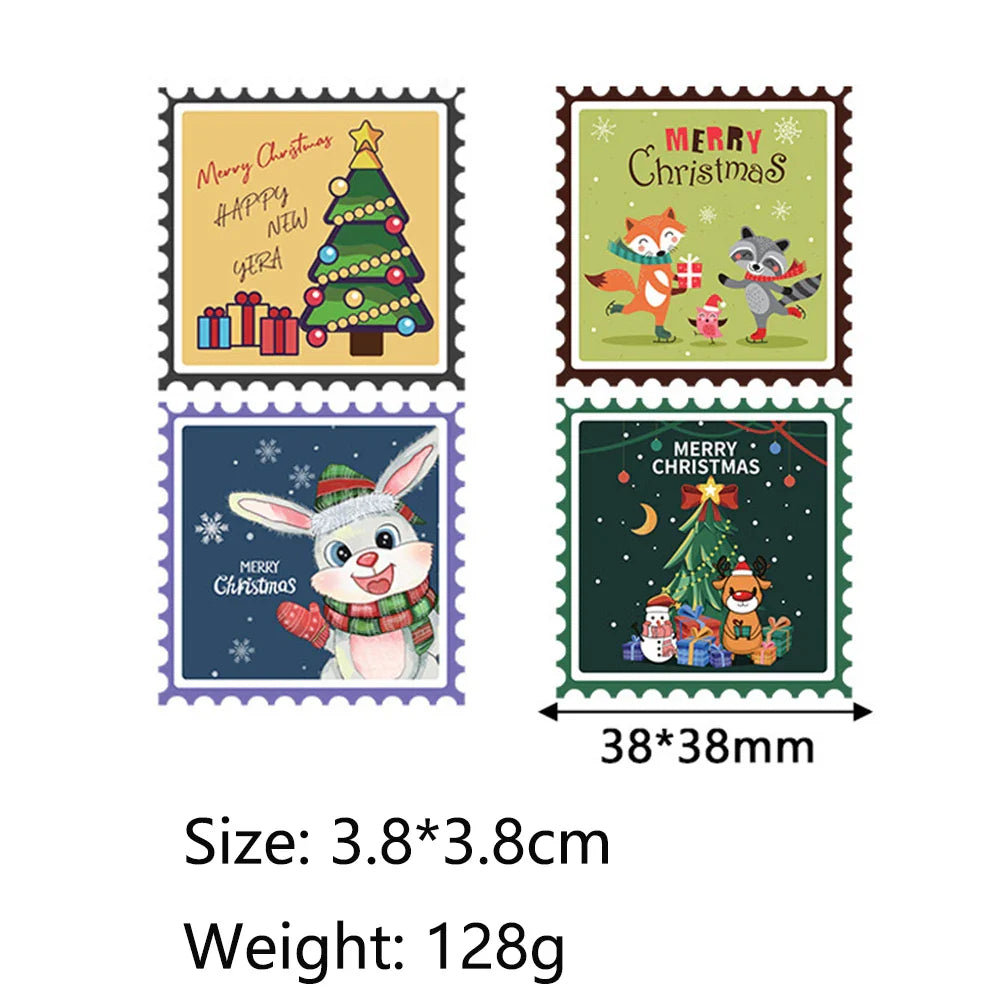 50-500Pcs 3.8cm Merry Christmas Stickers Square Christmas Tree Holiday Adhesive Labels For Cards Present Envelopes Seal Box Bag (ONLINE ORDER ONLY)