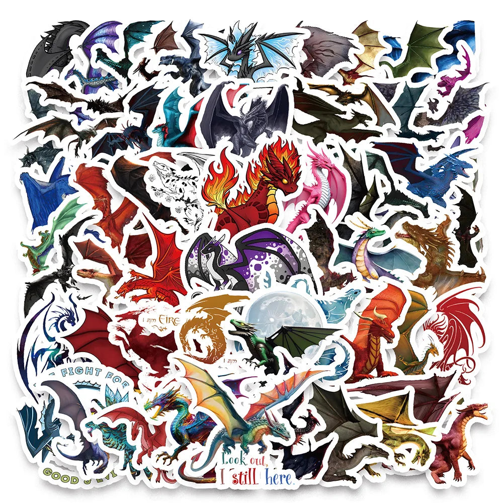10/30/60PCS Ferocity Dragon Cartoon Stickers Cool Graffiti Decals DIY Laptop Guitar Bike Skateboard Fridge Waterproof Artwork (ONLINE ORDER ONLY)