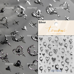 Silver Star Moon Clock Watch Cherry Love Heart Bowknot Gird Irregular Lines Dot Liquid Lava Nail Art Stickers Manicure Decals (ONLINE ORDER ONLY)