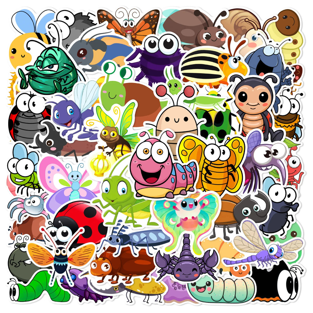 50pcs Cute Bug Stickers for Helmet, Wall, DIY Decoration Wholesale (Online Order Only)