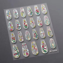 Geometric French Style Colorful Square Grid Rhombus Line Stripe Bowknot 3D Self Adhesive Nail Art Stickers Shiny Manicure Decals (ONLINE ORDER ONLY)