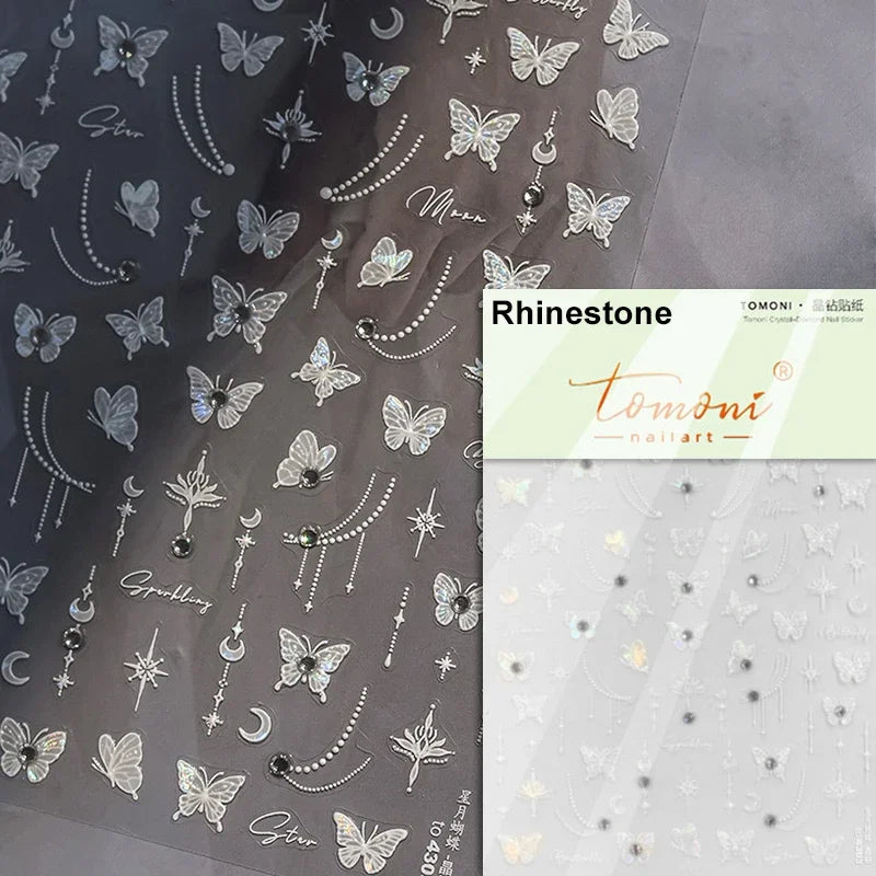 Dreamy Moon Star Cloud Butterfly Starrylight Rhinestone 5D Soft Embossed Relief Nail Art Sticker 3D Decal Decoration Manicure (ONLINE ORDER ONLY)