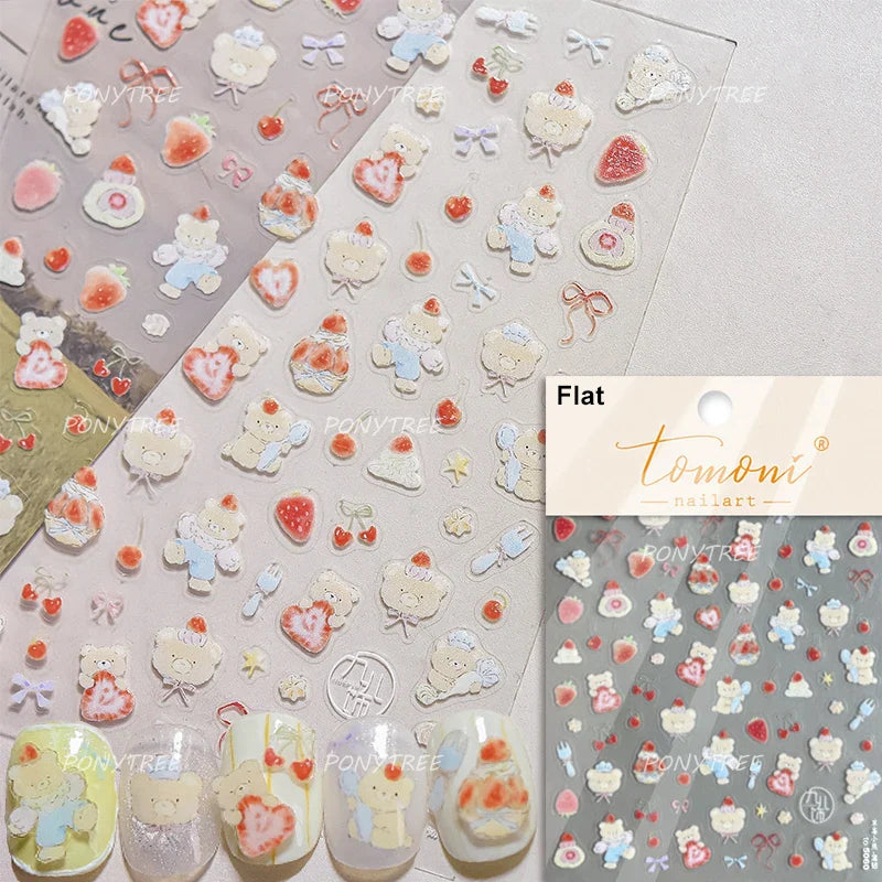 Pink Juicy Strawberry Fruit Cutting Line Ribbon Bowknot Star Happy Sweet Lovely Fruits Delicate Nail Art Stickers Manicure Decal (ONLINE ORDER ONLY)