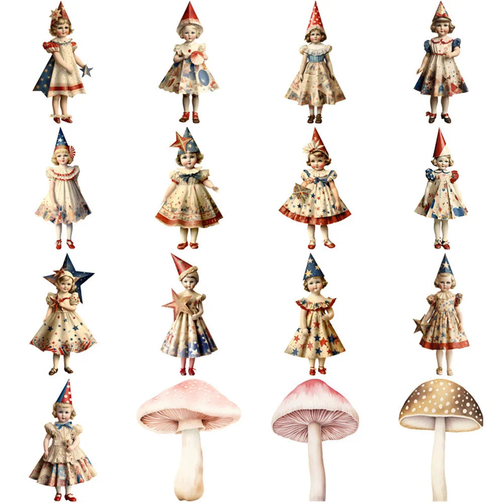 10/30/50pcs Cute Retro Mushroom Head Girl Cartoon Stickers Decals Notebook Laptop Phone Suitcase Stationery Sticker Kids Toys (ONLINE ORDER ONLY)