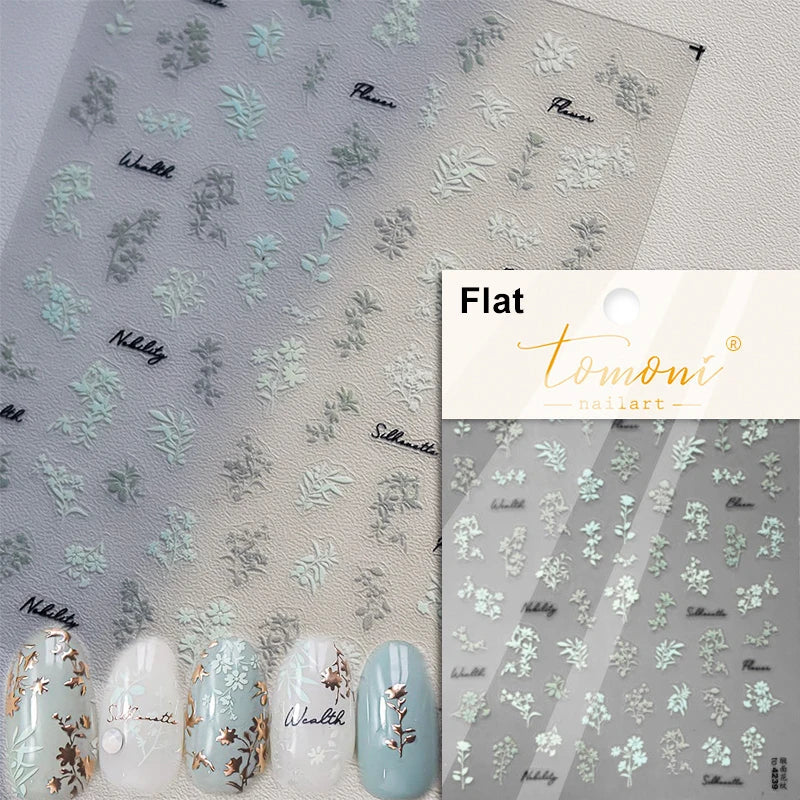 Dried Flowers Rose Butterfly Love Heart Golden Stroke Flying Crane Silver Adhesive Nail Art Stickers Rhinestone Manicure Decals (ONLINE ORDER ONLY)