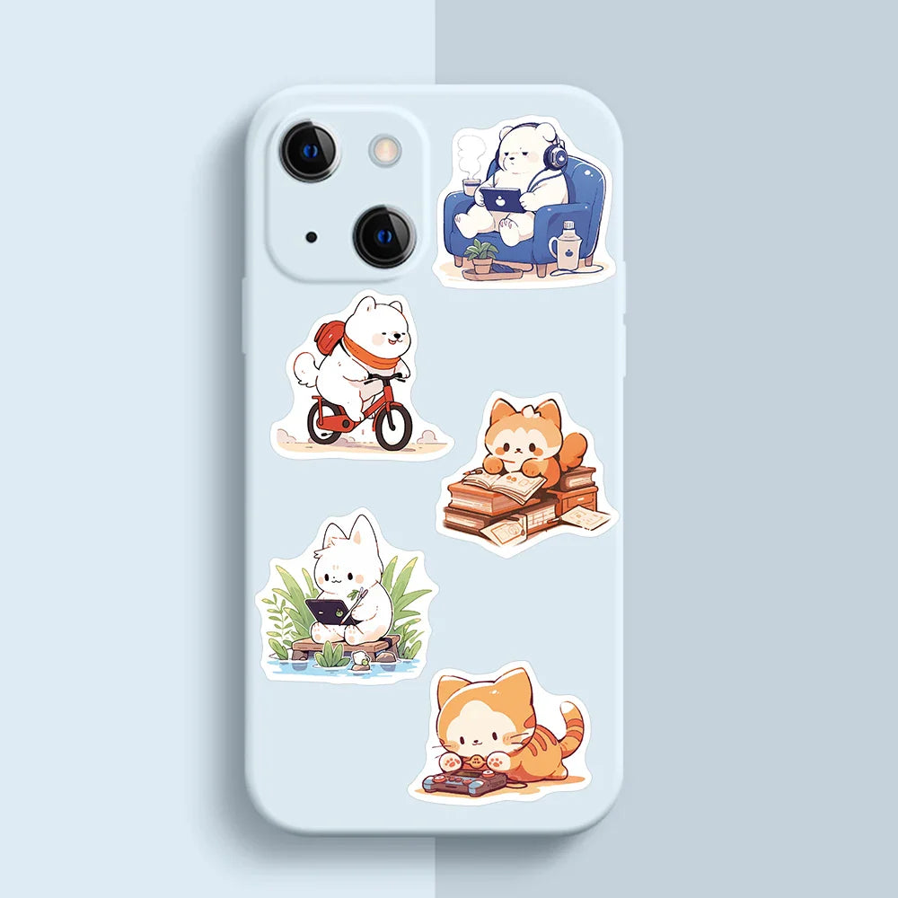 50pcs Cute Cartoon Animals Daily Life Stickers Vinyl Laptop Decals Luggage Skateboard Guitar Phone Waterproof Graffiti (ONLINE ORDER ONLY)