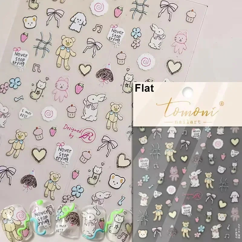 Cute Bowknot Dog Puppy Bear Strawberry Cake Fruit Juice Coffee Desserts Corgi Cherry Adhesive Nail Art Stickers Manicure Decals (ONLINE ORDER ONLY)