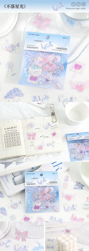 40pcs/lot Ins Retro Romantic 3D Decoration Stickers Diary DIY Scrapbooking Sticker Kawaii Korean Stationery Personalizd (ONLINE ORDER ONLY)